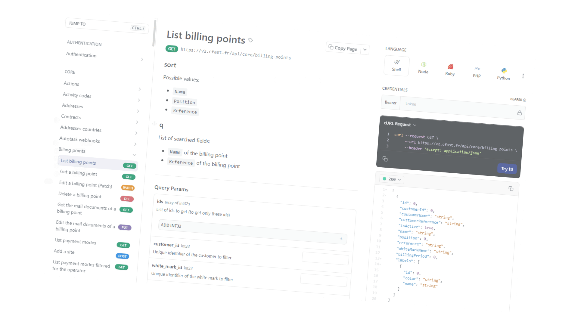 image de la documentation API de CFAST